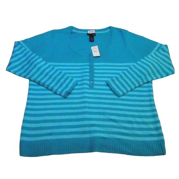 Lane Bryant Sweater Womens 18/20 Teal Blue Striped Casual Plus Size 1/4 Button - Picture 1 of 14